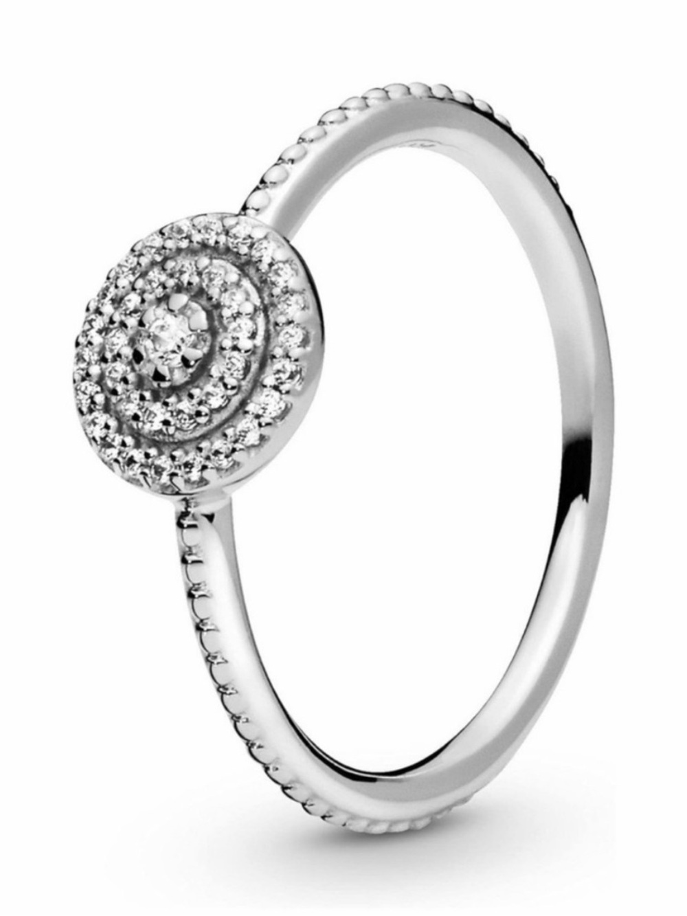 Pandora Silver Pavé Halo Round Stack Ring - White